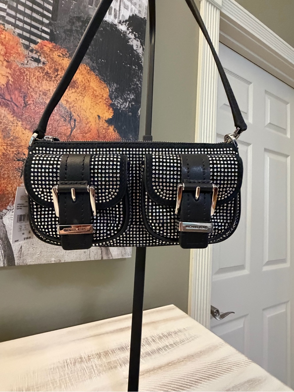 Michael Kors Zoe Small Rhinestoned Cargo Utility Shoulder Bag - Picture 6 of 6